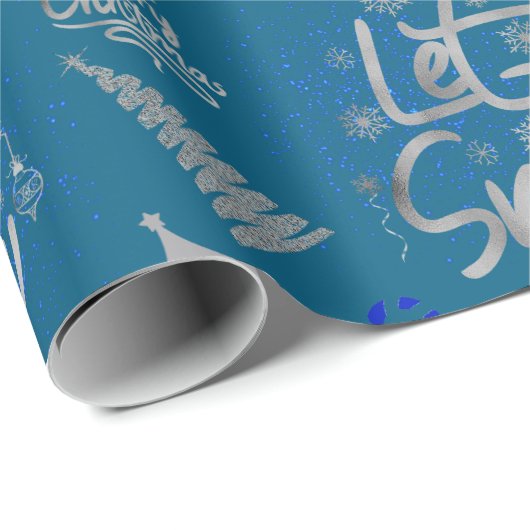 Blauw & Zilver Laat het Sneeuwen op Blauw | Cadeaupapier (Rol Hoek)
