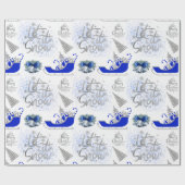 Blauw & Zilver Laat het Sneeuwen op Wit | Cadeaupapier (Vlak)