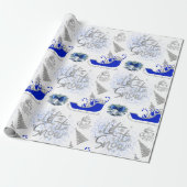 Blauw & Zilver Laat het Sneeuwen op Wit | Cadeaupapier (Uitgerold)