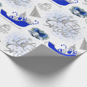 Blauw & Zilver Laat het Sneeuwen op Wit | Cadeaupapier (Hoek)