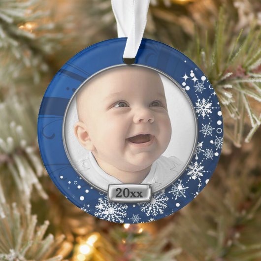 Blauw/Zilver Lijst baby's eerste Kerstmis Ornament (Boom)