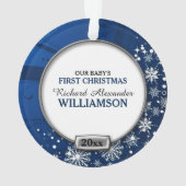 Blauw/Zilver Lijst baby's eerste Kerstmis Ornament (achterkant)