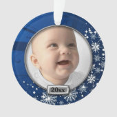 Blauw/Zilver Lijst baby's eerste Kerstmis Ornament (voorkant)