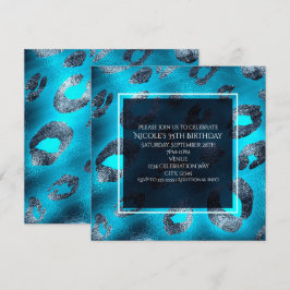 Blauw & Zilver Luipaardprint Uitnodigingen voor fe