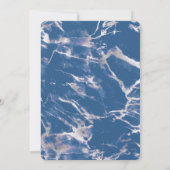 Blauw Zilver Marmer Elegante Huwelijk Kaart (Achterkant)