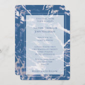 Blauw Zilver Marmer Elegante Huwelijk Kaart (Voorkant / Achterkant)