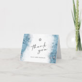 Blauw Zilver Marmeren Bar of Bat Mitzvah Dank u Bedankkaart (Voorkant)