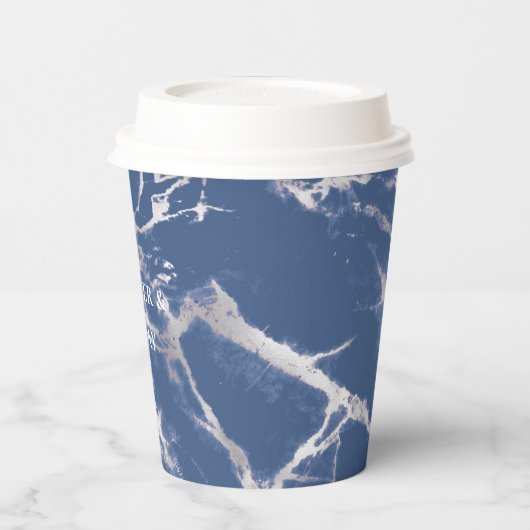 Blauw Zilver Marmeren bruiloft Papieren Bekers (Links)