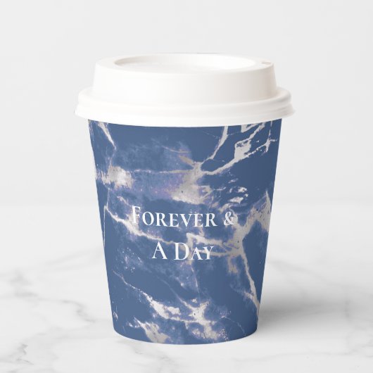 Blauw Zilver Marmeren bruiloft Papieren Bekers (Voorkant)