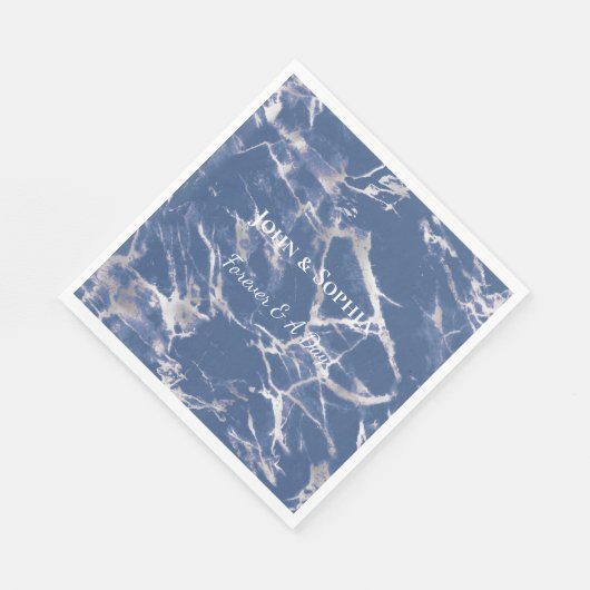 Blauw Zilver Marmeren bruiloft Servet (Hoek)