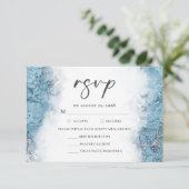 Blauw Zilver Marmeren Maaltijd Keuze RSVP (Staand voorkant)