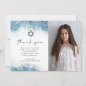 Blauw Zilver Marmeren Vleermuis Mitzvah Dank u Bedankkaart (Voorkant)