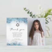 Blauw Zilver Marmeren Vleermuis Mitzvah Dank u Bedankkaart (Staand voorkant)
