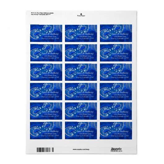Blauw Zilver Masquerade Bal Bruiloft Adres Label (Full Sheet)