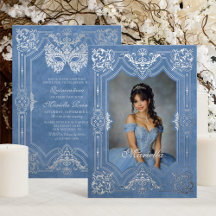 Blauw Zilver Masquerade Foto Quinceanera