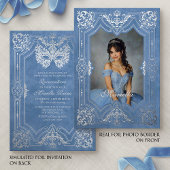 Blauw Zilver Masquerade Foto Quinceanera Folie Uitnodiging