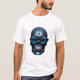 Blauw Zilver Metallic 3D schedel dragen zonnebril T-shirt