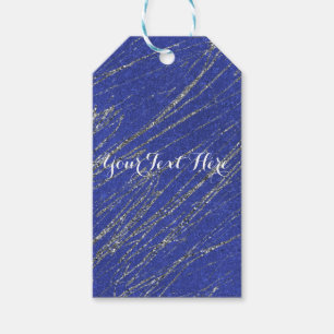 Blauw & zilver Modern Glam Marble Stripe Party Cadeaulabel