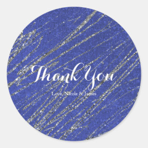 Blauw & zilver Modern Glam Marble Stripe Party Ronde Sticker
