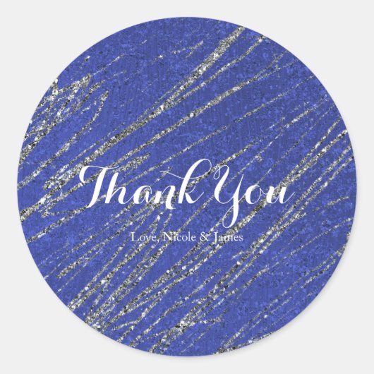 Blauw & zilver Modern Glam Marble Stripe Party Ronde Sticker (Voorkant)