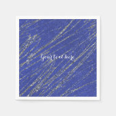 Blauw & zilver Modern Glam Marble Stripe Party Servetten (Voorkant)