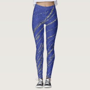 Blauw & Zilver Modern Glam Marmer Streep Feest Men Leggings