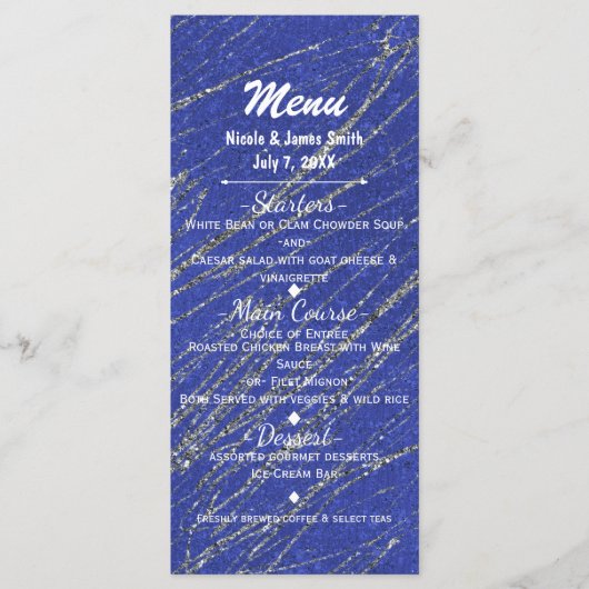 Blauw & Zilver Modern Glam Marmer Streep Feestmenu Menu (Voorkant)