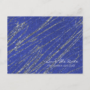Blauw & Zilver Modern Marmer Streep Save the Date Aankondigingskaart