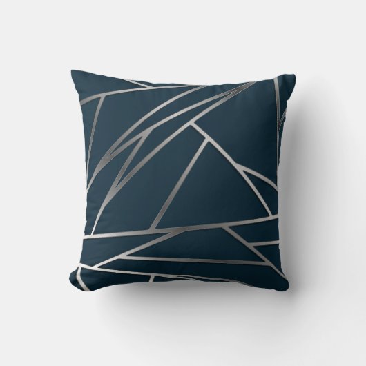 Blauw Zilver Moderne Geometrische Kussen (Voorkant)