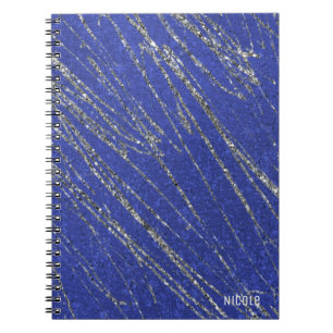 Blauw & Zilver Moderne Glam Marmer Streep Designer Notitieboek