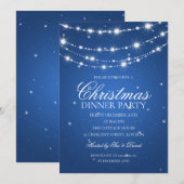 Blauw & Zilver Mousserende Ketting Kerstfeest Kaart (Voorkant / Achterkant)
