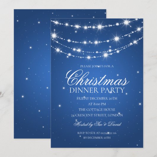 Blauw & Zilver Mousserende Ketting Kerstfeest Kaart (Voorkant / Achterkant)