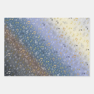 blauw,zilver,Muzieknoot, luxe, goud, koninklijk, Inpakpapier Vel