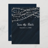 Blauw & Zilver Nep Diamant Bling Bewaar De Datum Aankondigingskaart (Voorkant / Achterkant)