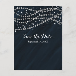 Blauw & Zilver Nep Diamant Bling Save The Date Aankondigingskaart