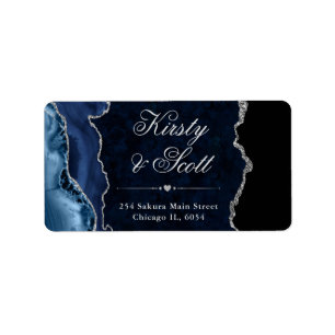 Blauw & Zilver Nep Glitter Agate Trouwfeest Etiket