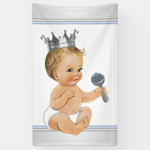Blauw Zilver Prins Baby Shower Spandoek