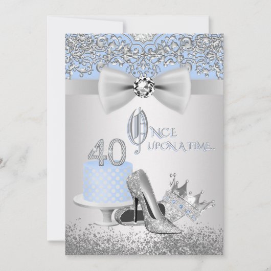 Blauw Zilver Prinses 40e Verjaardag Uitnodigingen (Voorkant)
