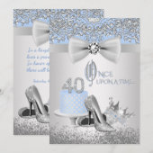 Blauw Zilver Prinses 40e Verjaardag Uitnodigingen (Voorkant / Achterkant)