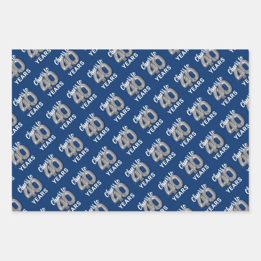 Blauw Zilver Proost op 40 Jaar Verjaardag Inpakpapier Vel (Voorkant)