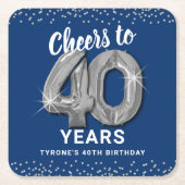 Blauw Zilver Proost op 40 Jaar Verjaardag Kartonnen Onderzetters (Voorkant)