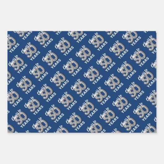 Blauw Zilver Proost op 50 Jaar Verjaardag Inpakpapier Vel (Voorkant 2)