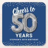 Blauw Zilver Proost op 50 Jaar Verjaardag Kartonnen Onderzetters (Voorkant)