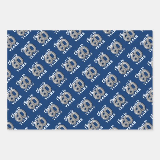 Blauw Zilver Proost op 60 Jaar Verjaardag Inpakpapier Vel (Voorkant 2)