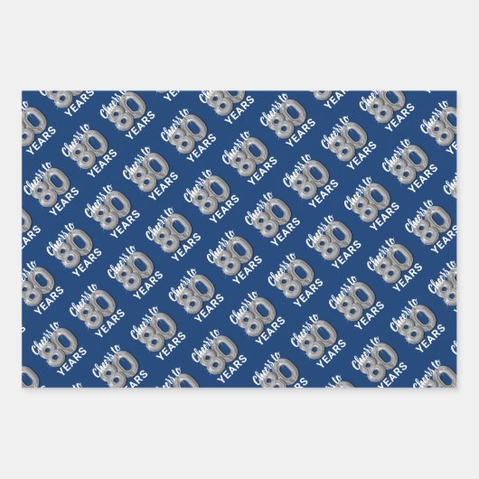 Blauw Zilver Proost op 80 Jaar Verjaardag Inpakpapier Vel (Voorkant)