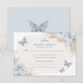 Blauw Zilver Quinceanera Mis Quince 15 Anos RSVP Informatiekaartje (Voorkant / Achterkant)