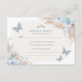 Blauw Zilver Quinceanera Mis Quince 15 Anos RSVP Informatiekaartje