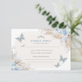 Blauw Zilver Quinceanera Mis Quince 15 Anos RSVP Informatiekaartje (Staand voorkant)