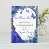 Blauw zilver Roos quinceanera bedankkaart Kaart (Staand voorkant)