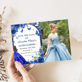 Blauw Zilver Roos Quinceanera Foto Save The Date